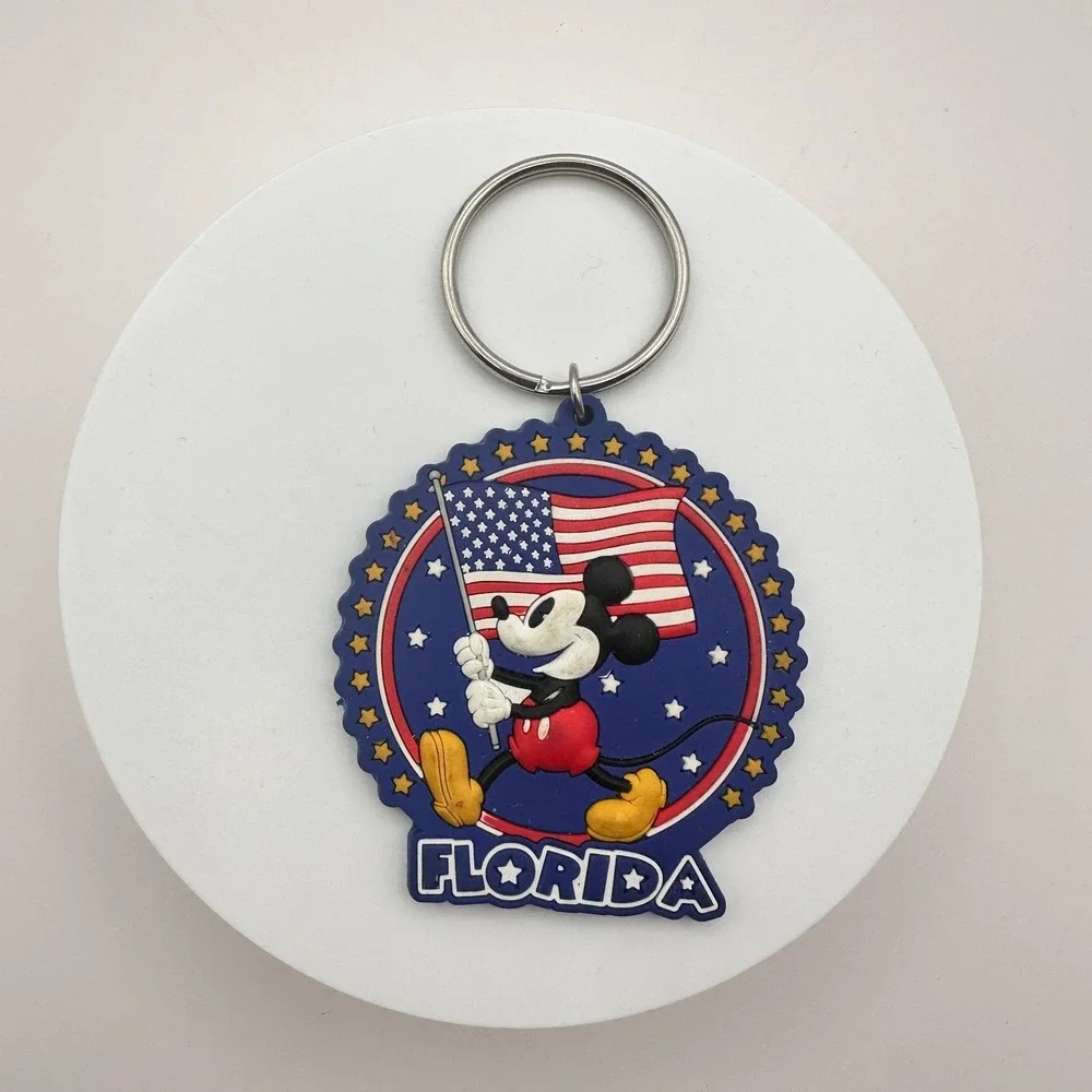 VTG 90s Disney Mickey Mouse Florida American Flag Rubber Keychain Jerry Leigh - Picture 1 of 6